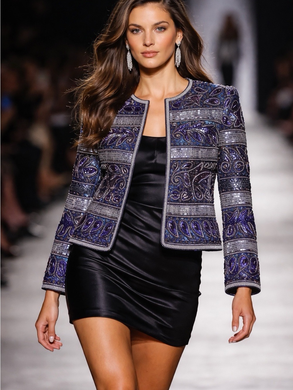 Nipon Boutique Blue & Purple Beaded Open-Front Jacket